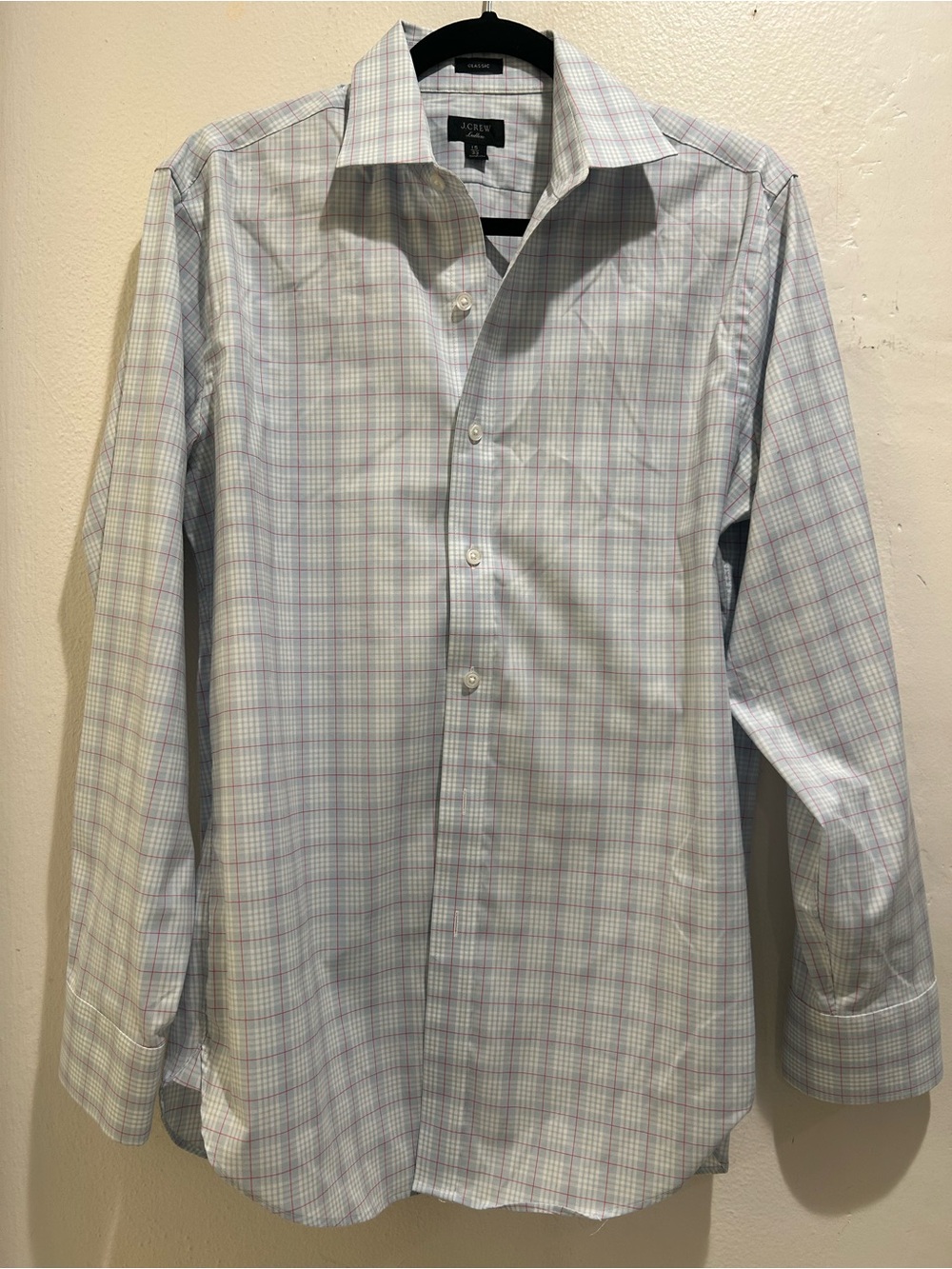 J. Crew Men’s Light Blue and Pink Windowpane Dress Shirt